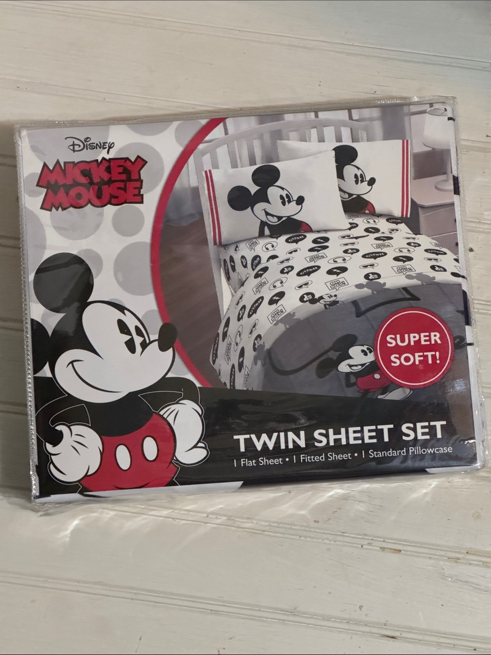 Disney Mickey Mouse Twin Sheet Set - Black, White & Red